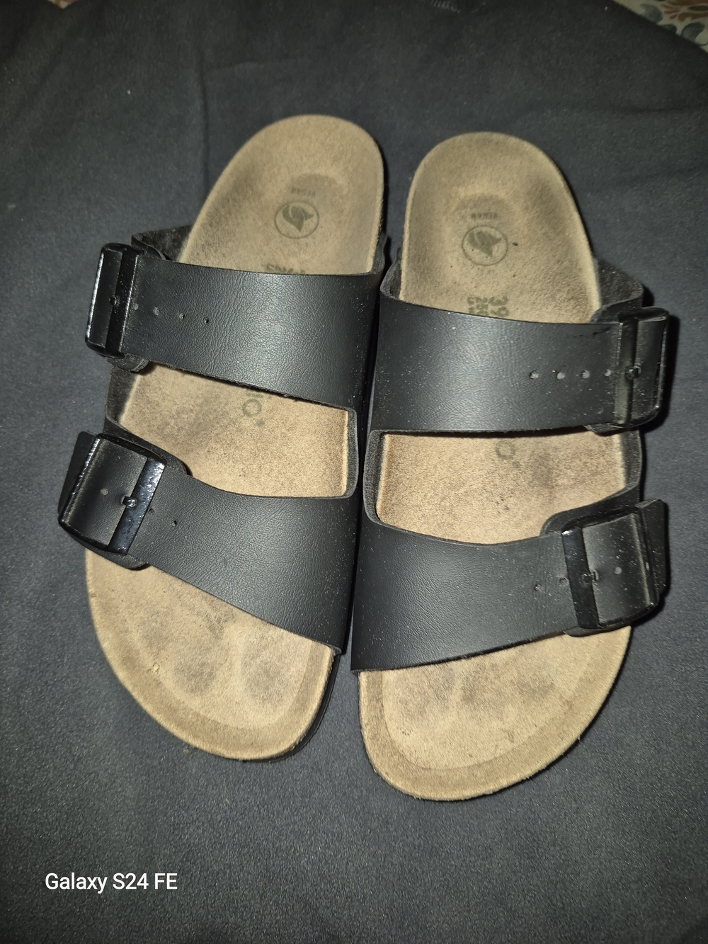 Birkenstock Black Two-Strap Slide Sandals with Buckles